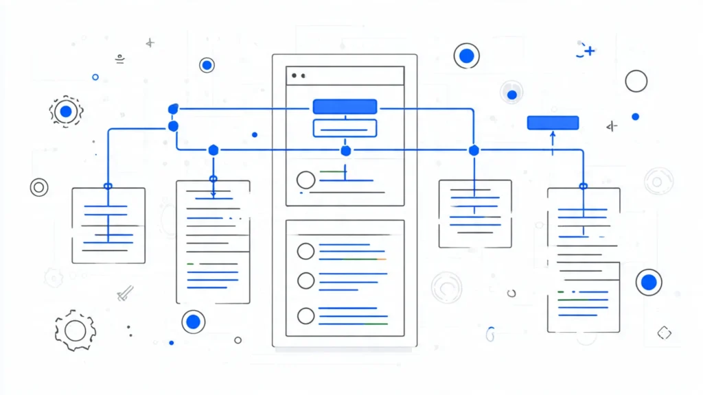 Flowchart style technical SEO indexing and crawling architecture diagram.