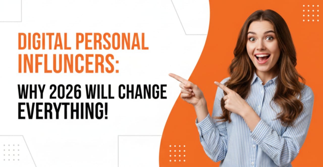 A person pointing to text about Digital Personal Influencers and 2026 trends.