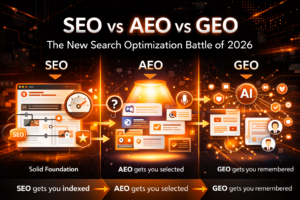 SEO vs AEO vs GEO – the new search optimization battle in 2026 with AI-driven strategies