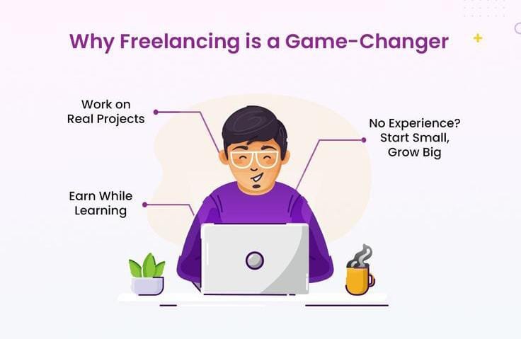Why freelancing is a game-changer after a digital marketing internship and freelancing for beginners, showing a beginner working on real projects and earning while learning.