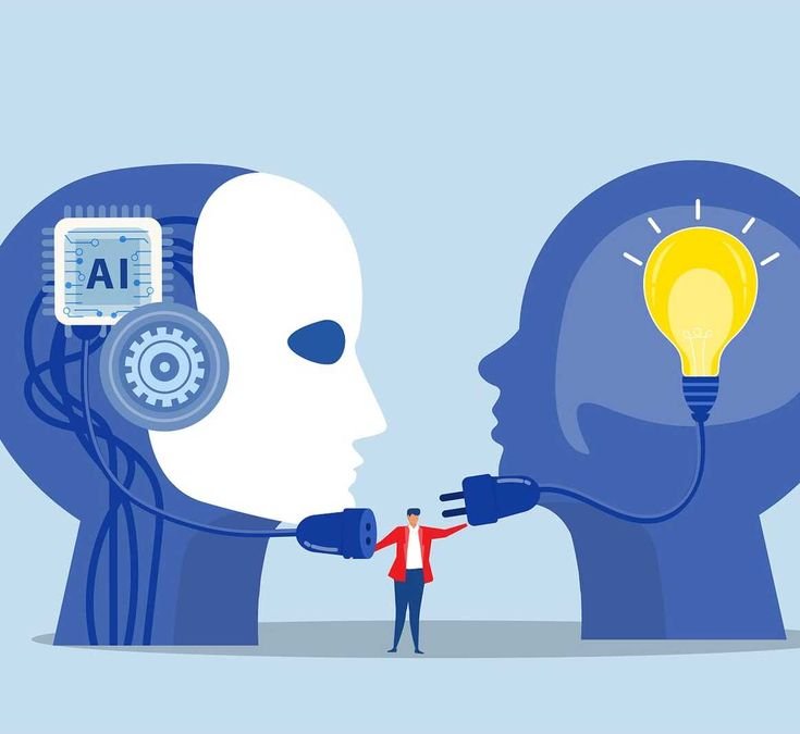 Illustration showing the difference between AI tools and AI agents, where AI systems connect human execution with intelligent decision-making